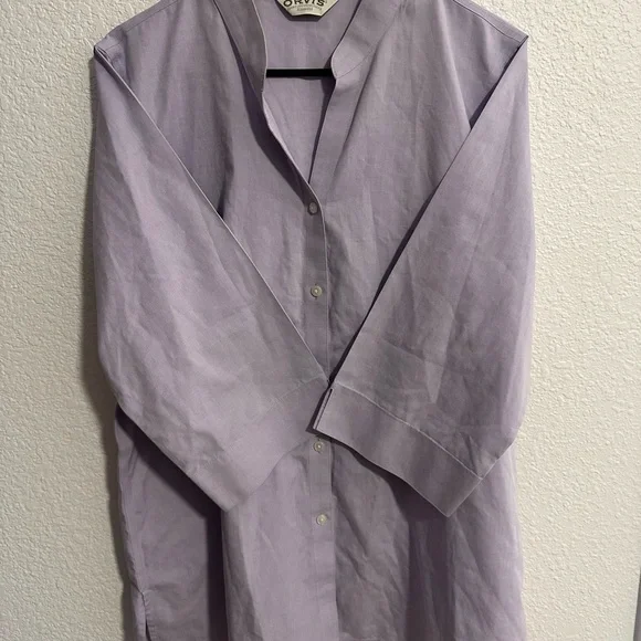 Minimalist Orvis Womens Button Up Tunic Mandarin Collar, Lagenlook, Casual, Cozy - Picture 2 of 4